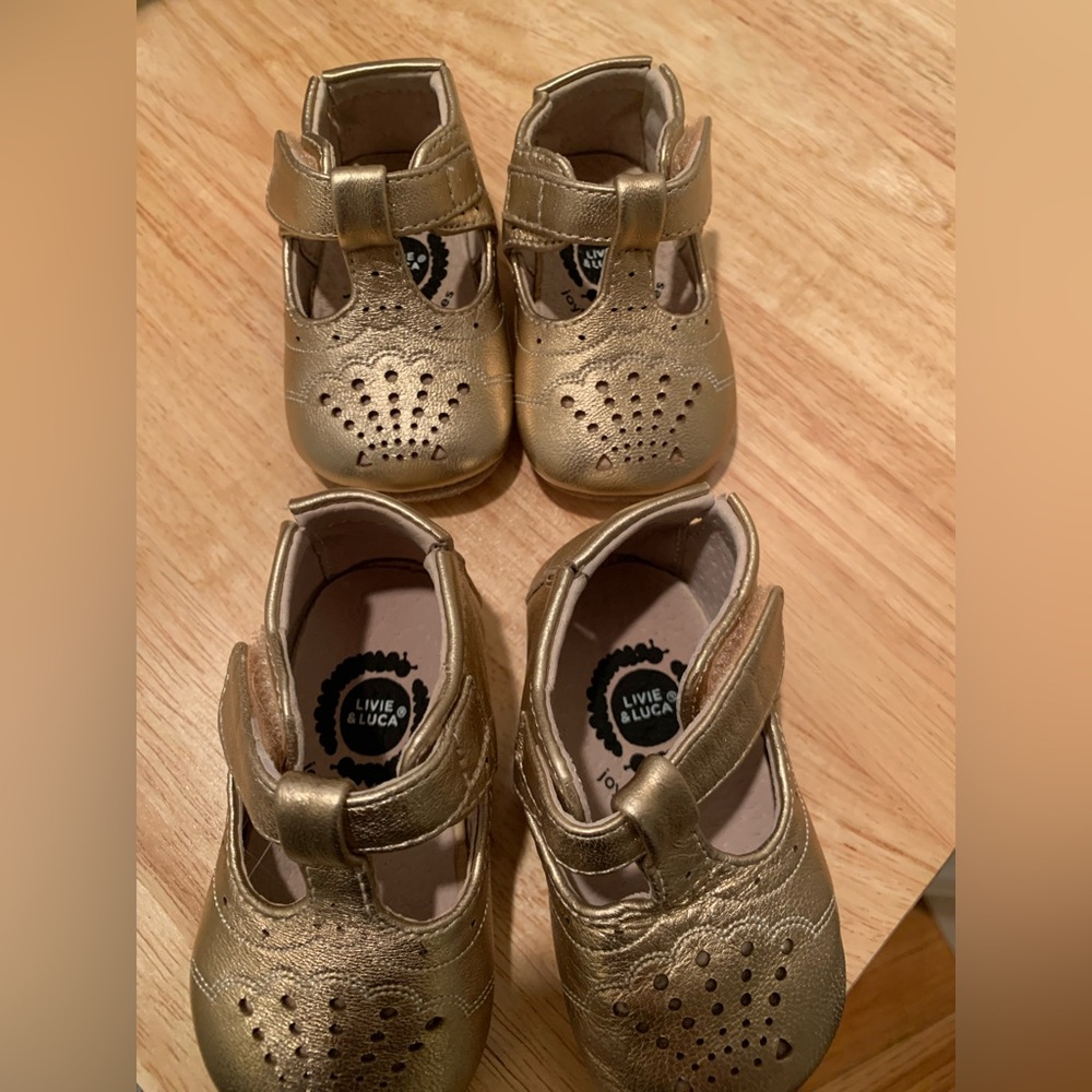 Livie & Luca Gold Metallic Leather Cora Baby Shoes - bundle of 0-3M and 3-6M